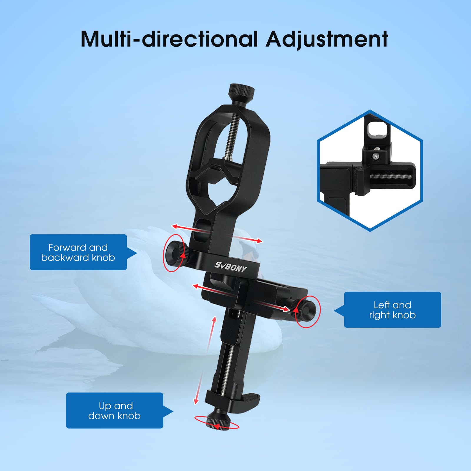 Svbony Sv214 Pro 3 Axis Universal Smartphone Adapter, Digiscoping Adapter With Remote Control Support 28 To 48Mm Eyepiece Diameter, For Capture Images Through Telescope Spotting Scope